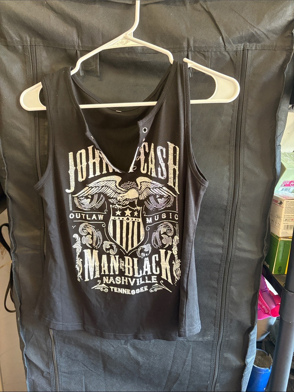SHEIN Black Graphic Tank Top with White John Cash Print
